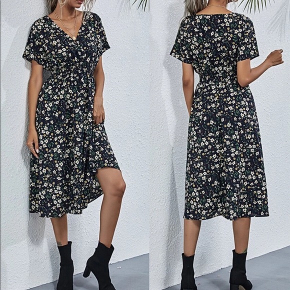 Boho floral print wrap A line dress - Picture 8 of 16